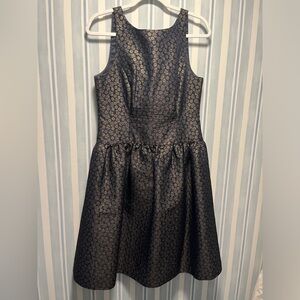 Jcrew Collection dress. Size 10. Metallic gold design navy blue dress.